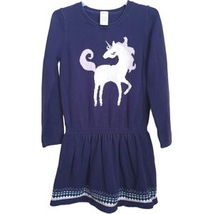 Gymboree Girl's Unicorn Winter Dress Navy Blue Size M 7-8